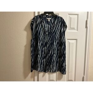Halston Women's Blue & White Tie Dye Print Sleeveless Top